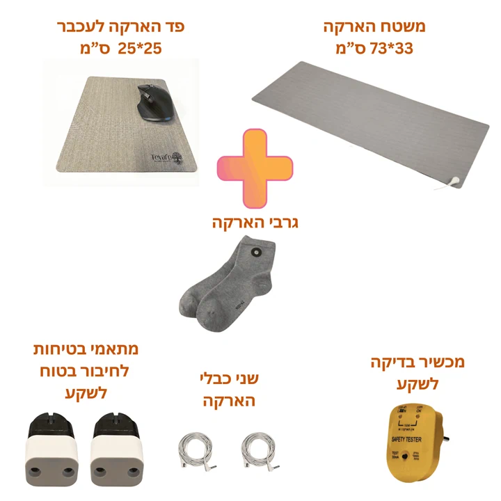 ערכת התקרקעות למחשב 55% כסף עם בודק הארקה לשקע ומתאמים - תוצרת הארץ